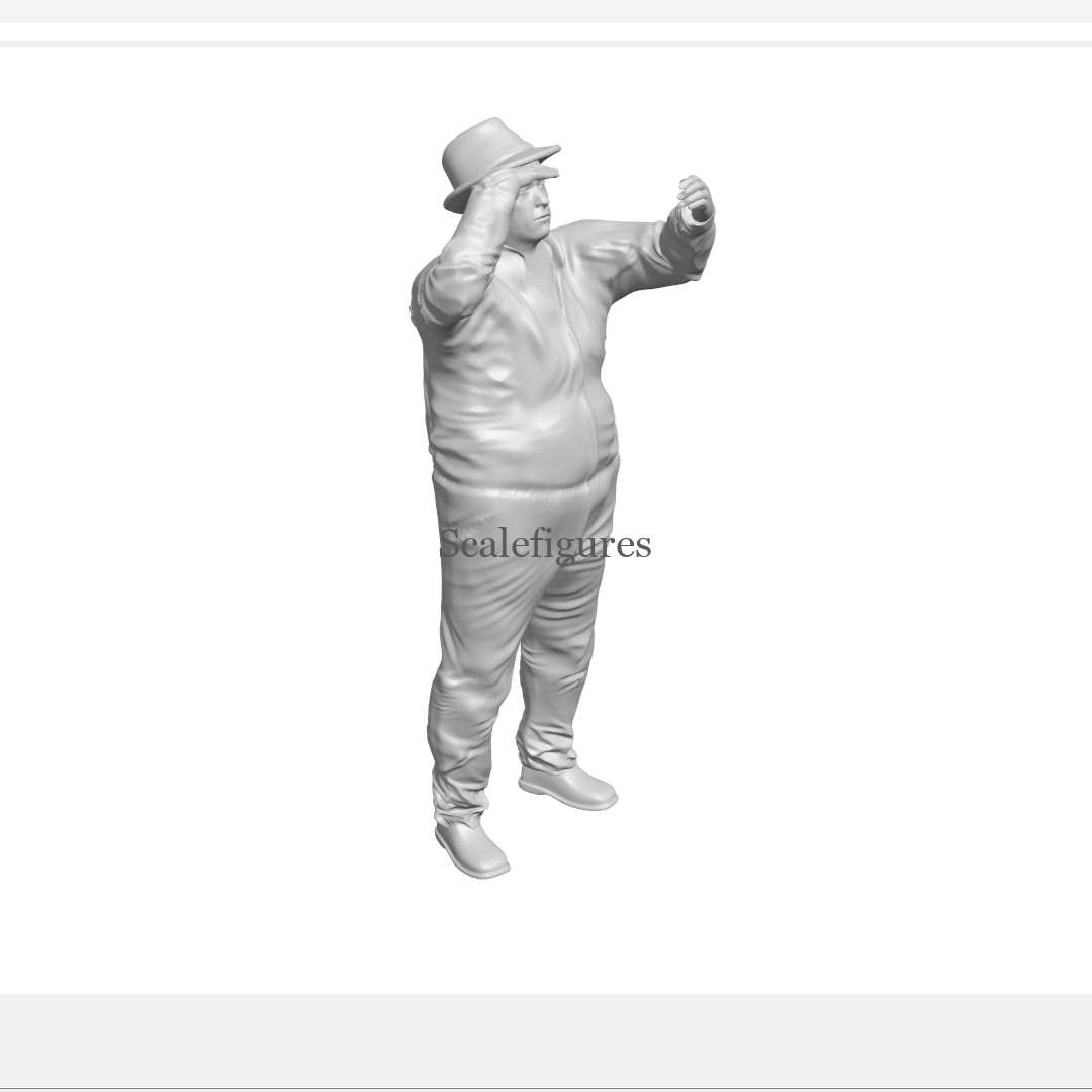 F106 - Man pointing & blocking sun with hand.