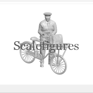 F129 - Postal worker with bicycle, sorting mail.