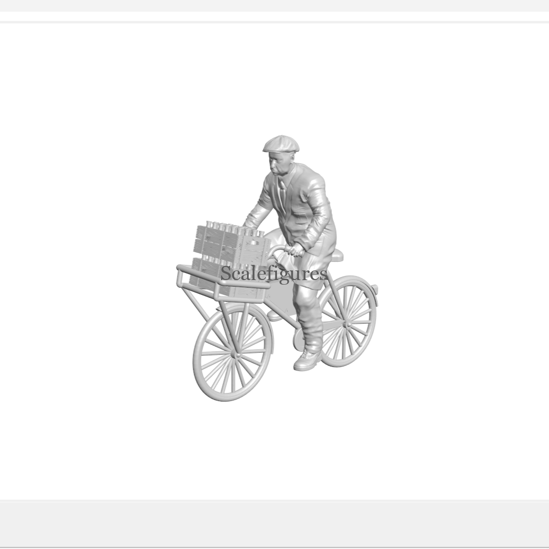 F150(c) - Delivery man on bicycle, with crates of bottles in carrier.